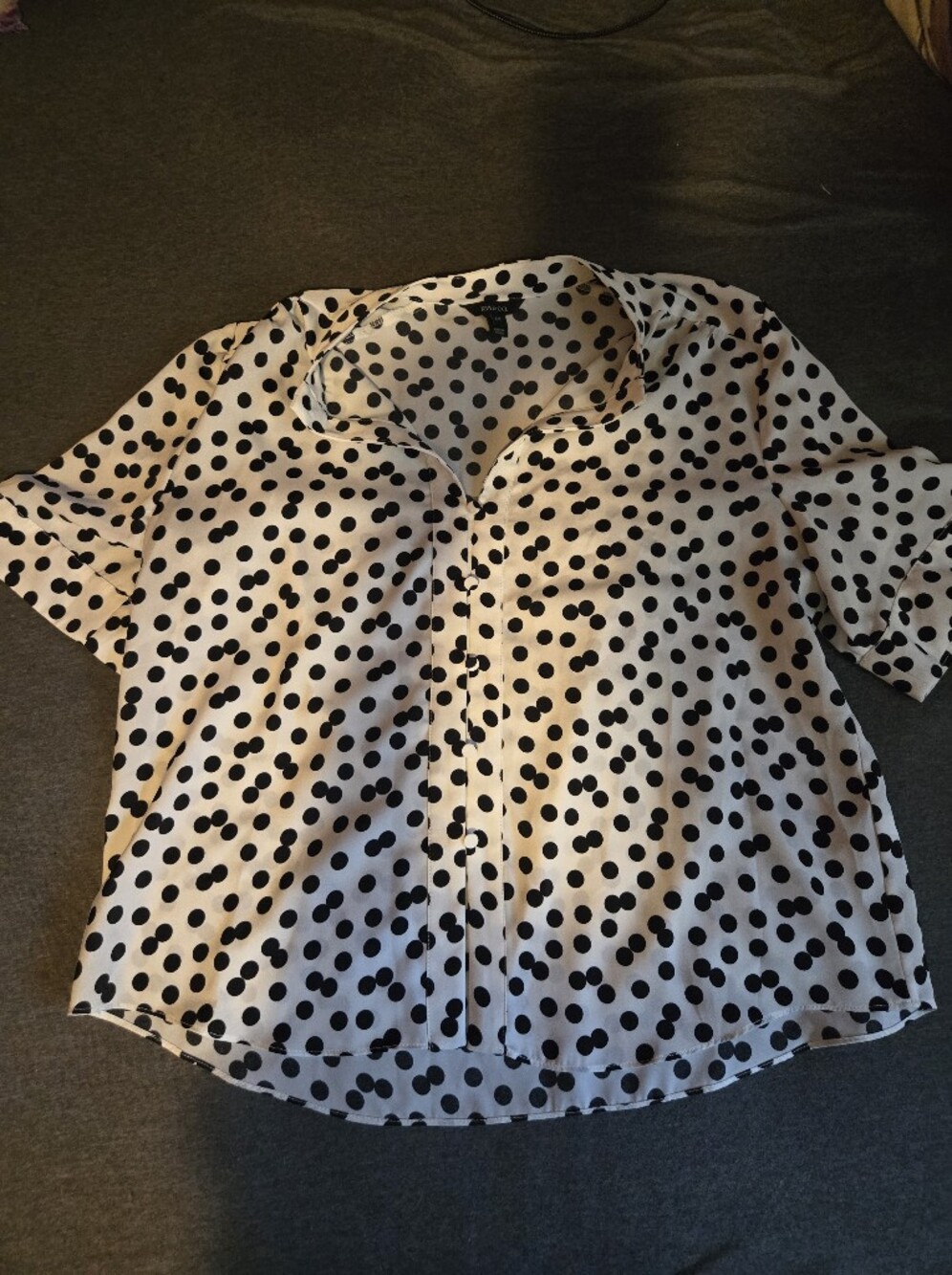 RW&Co Polka Dot Short-Sleeve Button Front Top - Black on White